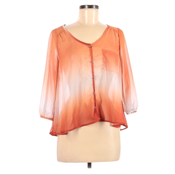 Rewind Long Sleeve Sheer Button Blouse - Picture 1 of 3